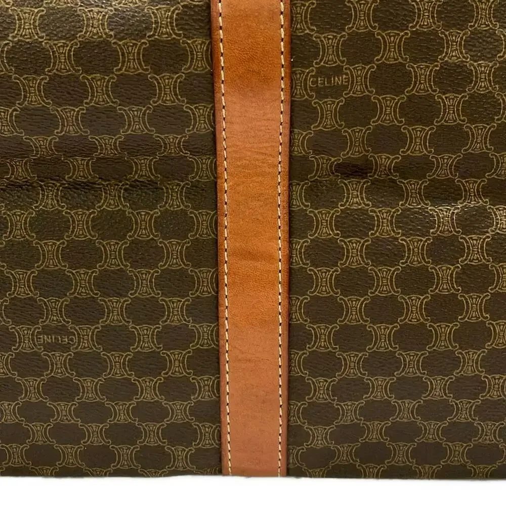 Celine Macadam Boston Bag Dark Beige Dark Brown PVC Leather